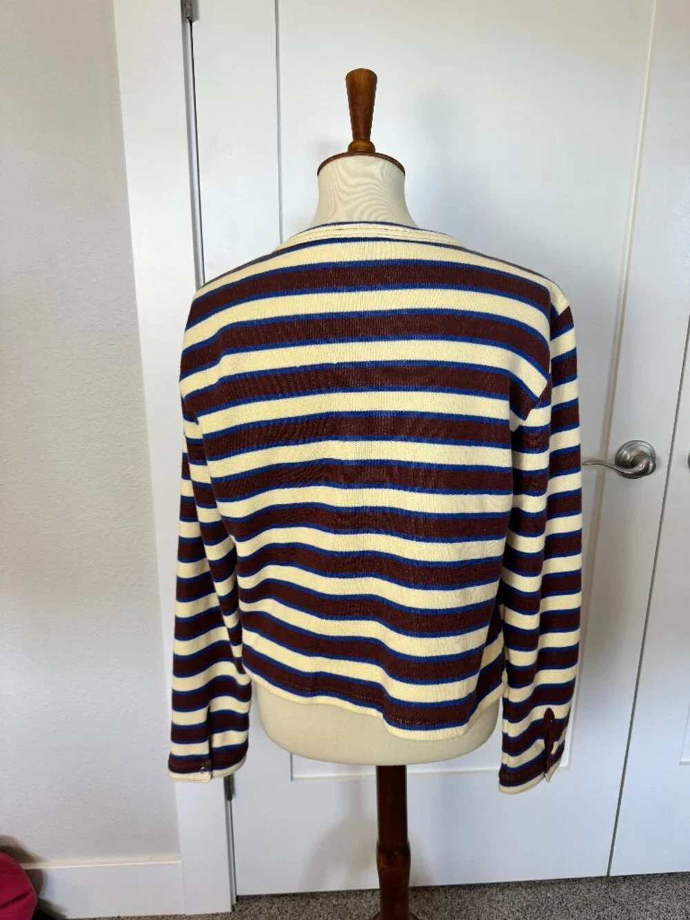 J.Crew Striped Terry Cloth Snap Front Cardigan Jacket 100% Cotton Size L